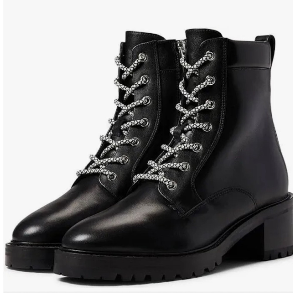 Aquatalia Black Leather Combat Boots (Sabine)